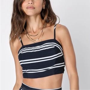 Lulus coastal living navy and white striped crop top